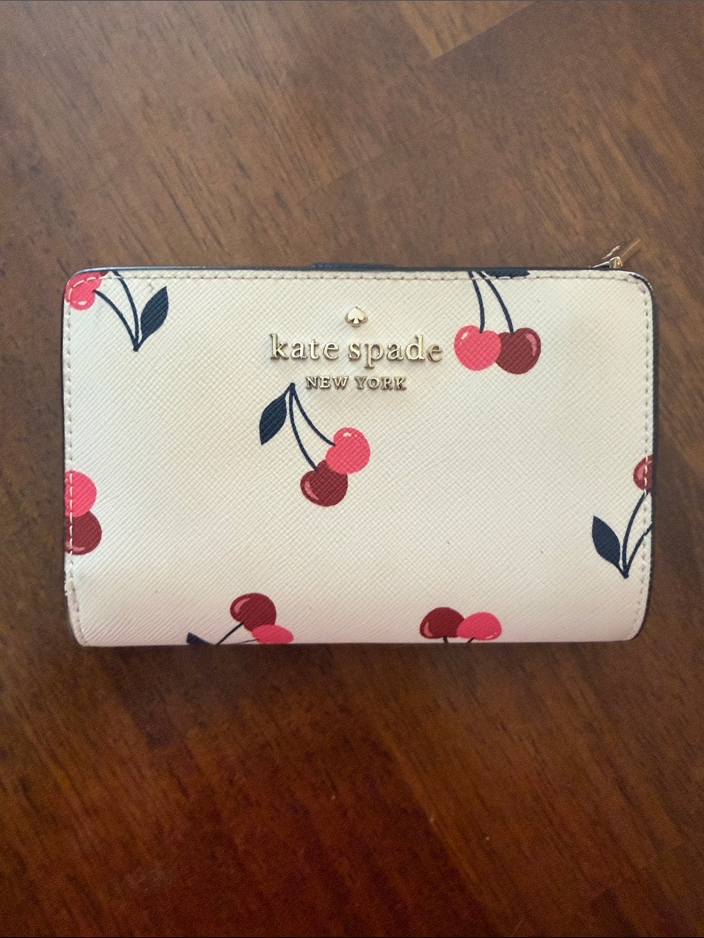 kate spade White Cherry Print Zip Wallet